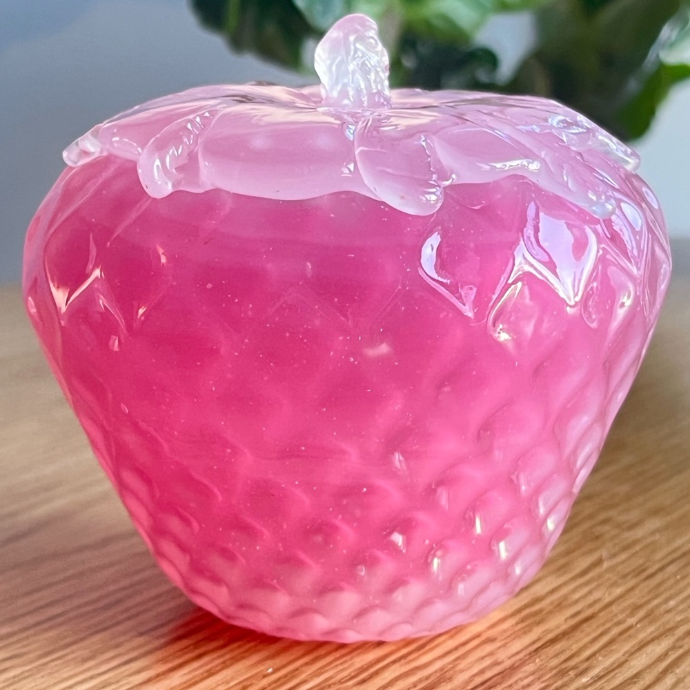Pink Glass Strawberry Paperweight Home Decor